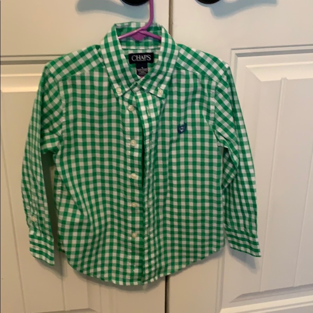 Boys Chaps green and white button down